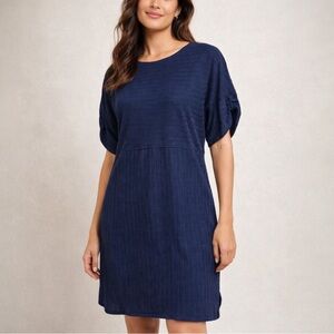 Max Studio Navy Textured Knit Dress Medium Boho Casual Ribbed Tunic NWT MSRP $98